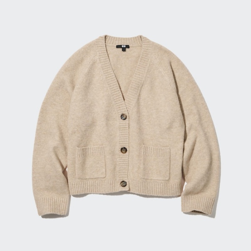 Uniqlo Souffle Yarn Kort Cardigan Dame Beige | 7492-ULVQX