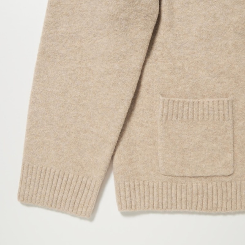 Uniqlo Souffle Yarn Kort Cardigan Dame Beige | 7492-ULVQX