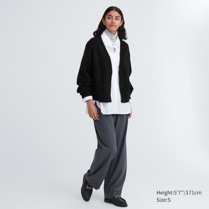 Uniqlo Souffle Yarn Kort Cardigan Dame Svarte | 2487-BVJPM