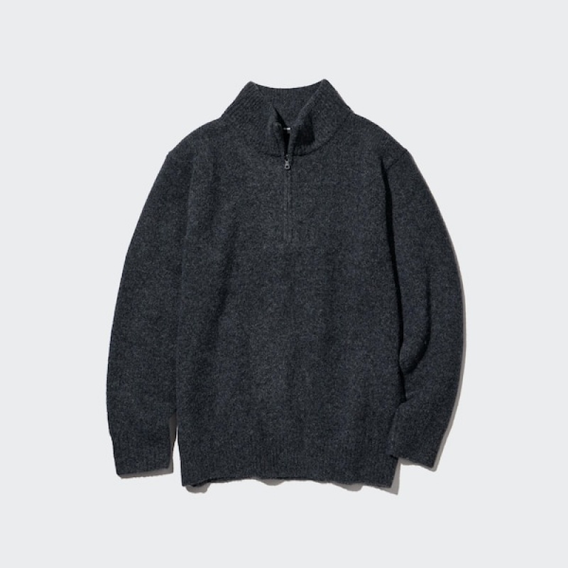 Uniqlo Souffle Yarn Long-Sleeve Half-Zip Gensere Herre Mørke Grå | 6215-UWQYI