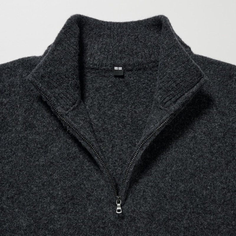 Uniqlo Souffle Yarn Long-Sleeve Half-Zip Gensere Herre Mørke Grå | 6215-UWQYI