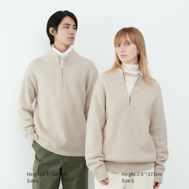 Uniqlo Souffle Yarn Long-Sleeve Half-Zip Gensere Herre Beigwe | 8631-AFKGM