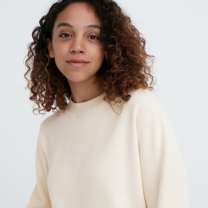 Uniqlo Souffle Yarn Long-Sleeve Kjole Dame Hvite | 4031-ZRNUY