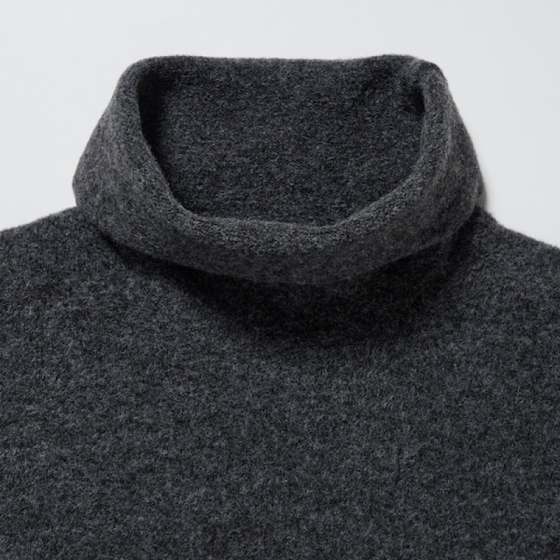 Uniqlo Souffle Yarn Turtleneck Kjole Dame Mørke Grå | 1275-RWFMO