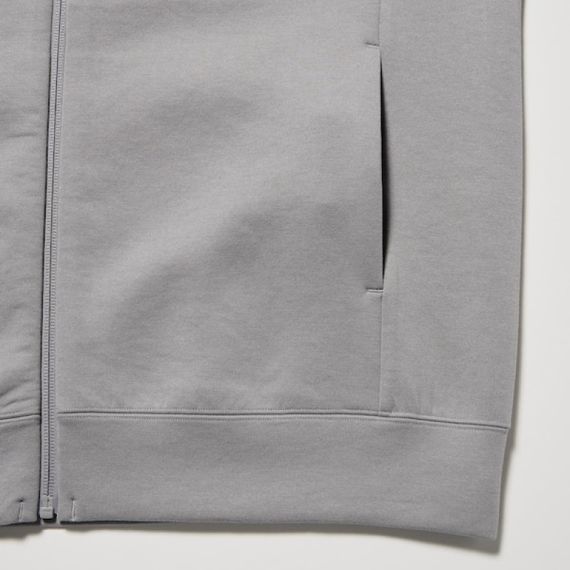 Uniqlo Stretch Dry Sweat Long-Sleeve Full-Zip Hettegenser Herre Grå | 0758-TGUYE