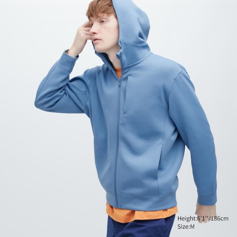 Uniqlo Stretch Dry Sweat Long-Sleeve Full-Zip Hettegenser Herre Blå | 3512-EWIHC