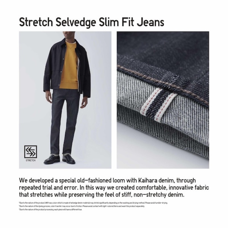 Uniqlo Stretch Selvedge Slim-Fit Jeans Herre Grå | 0893-TVJOW