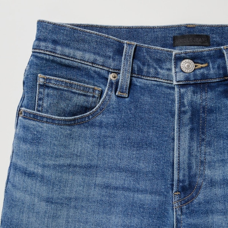 Uniqlo Stretch Slim Rett Jeans Dame Blå | 1268-YOPWN