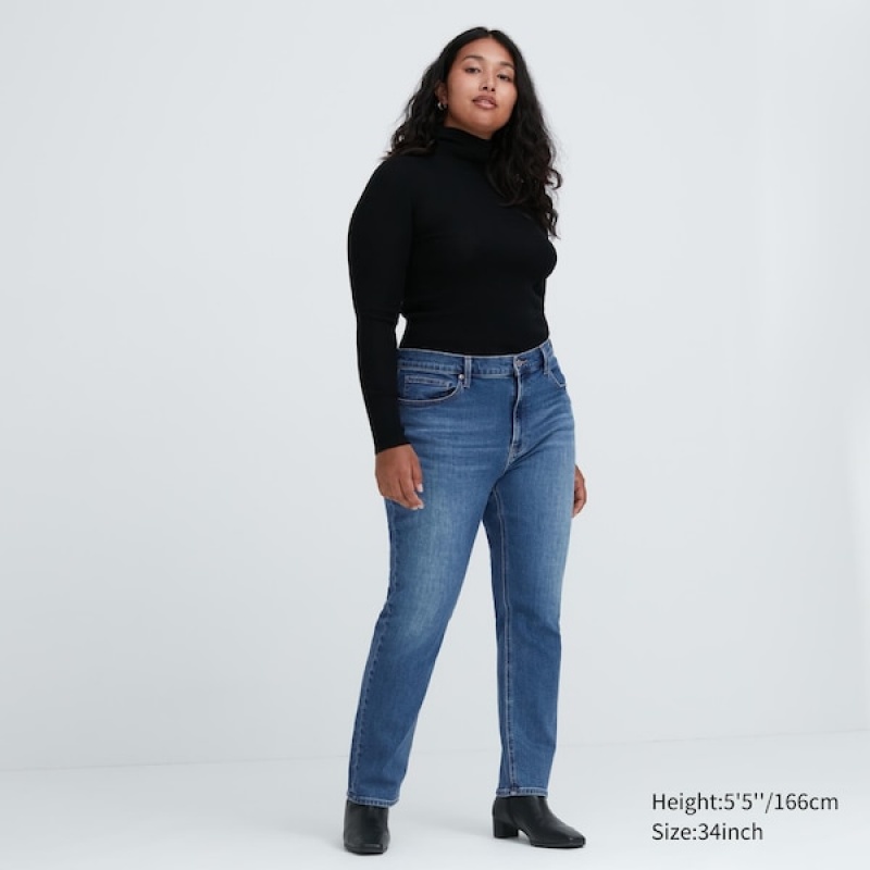 Uniqlo Stretch Slim Rett Jeans Dame Blå | 1268-YOPWN