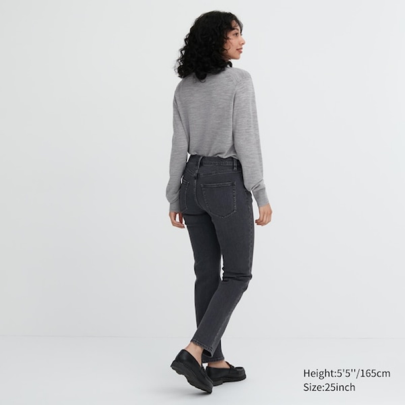 Uniqlo Stretch Slim Rett Jeans Dame Grå | 5279-VYRZB