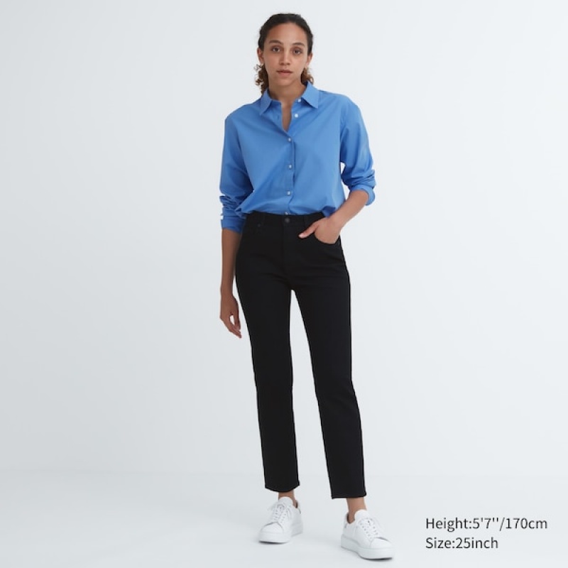 Uniqlo Stretch Slim Rett Jeans Dame Svarte | 1042-DMPUY