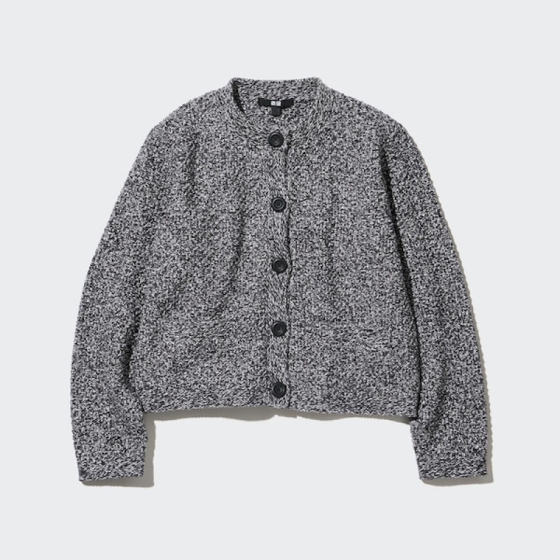 Uniqlo Strikket Kort Cardigan Dame Grå | 3125-MQZED