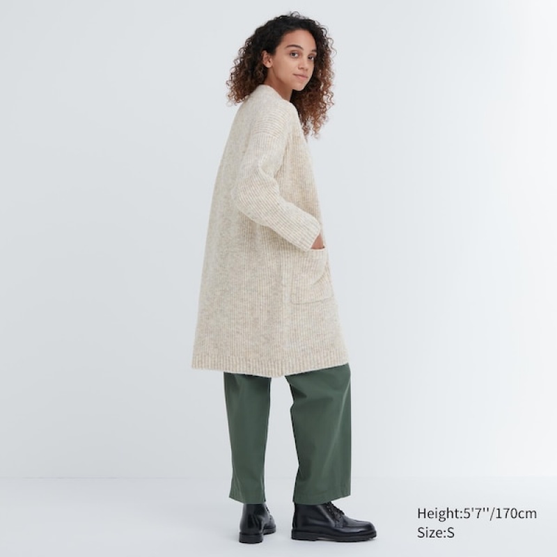 Uniqlo Strikket Long Frakker Dame Hvite | 3652-PJOCY