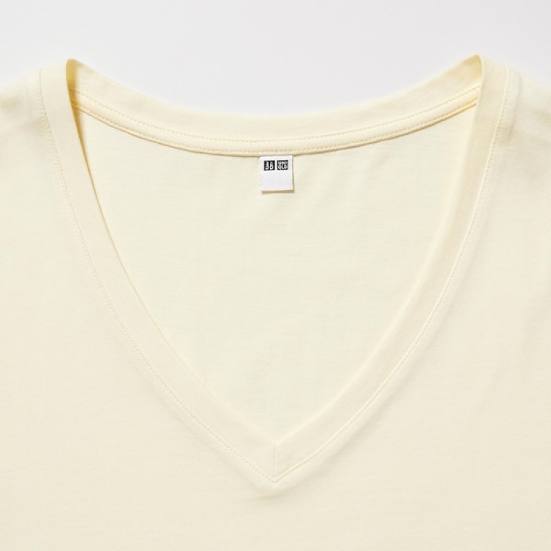 Uniqlo Supima® Bomull V-Neck Kort-Sleeve T-skjorte Dame Gul | 4968-SXQBJ