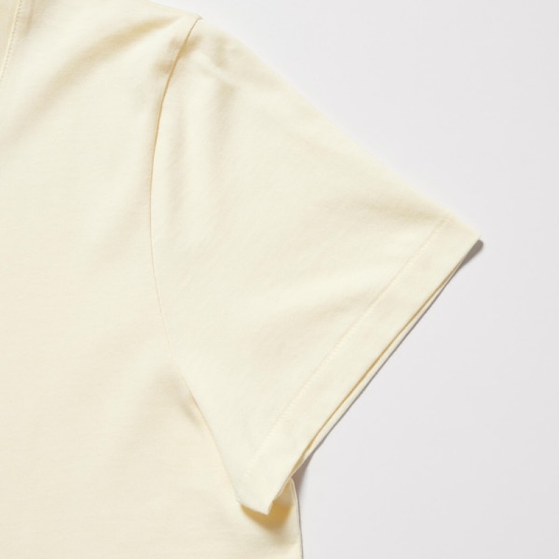 Uniqlo Supima® Bomull V-Neck Kort-Sleeve T-skjorte Dame Gul | 4968-SXQBJ