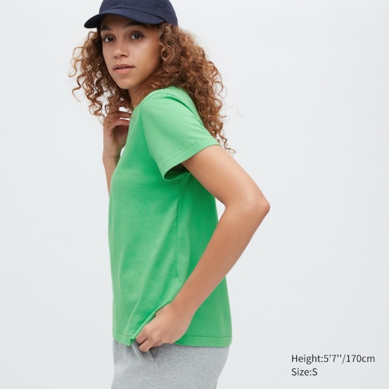 Uniqlo Supima® Bomull V-Neck Kort-Sleeve T-skjorte Dame Grønn | 3172-WVFQY