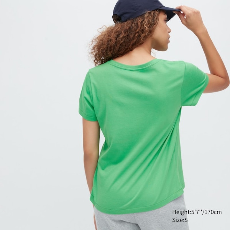 Uniqlo Supima® Bomull V-Neck Kort-Sleeve T-skjorte Dame Grønn | 3172-WVFQY