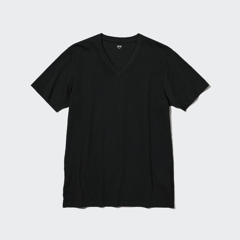 Uniqlo Supima® Bomull V-Neck Kort-Sleeve T-skjorte Herre Svarte | 4809-KEFQL