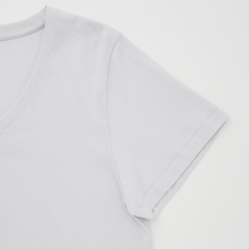 Uniqlo Supima® Bomull V-Neck Kort-Sleeve T-skjorte Dame Hvite | 1698-AFGJU