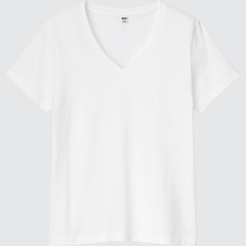 Uniqlo Supima® Bomull V-Neck Kort-Sleeve T-skjorte Dame Hvite | 1698-AFGJU