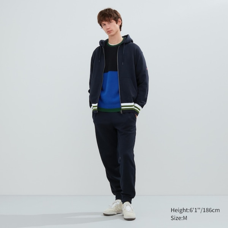 Uniqlo Sweat Full-Zip Long-Sleeve Gensere Herre Marineblå | 7601-ZTCRK