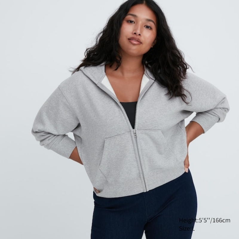 Uniqlo Sweat Full-Zip Long-Sleeve Hettegenser Dame Grå | 2431-AISZU