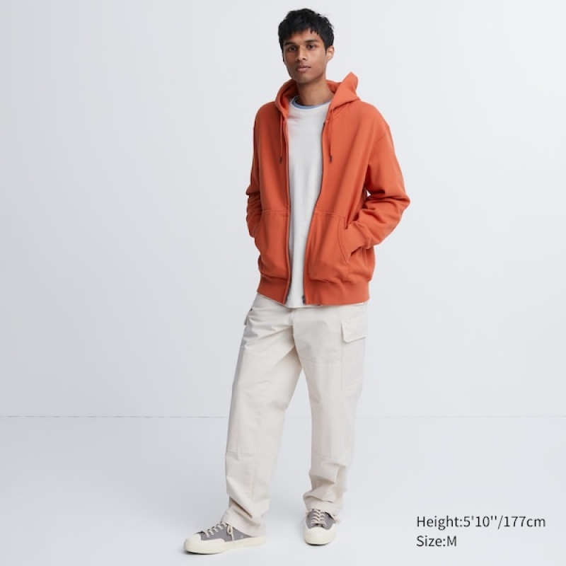 Uniqlo Sweat Long-Sleeve Full-Zip Hettegenser Herre Oransje | 9036-IJEHF