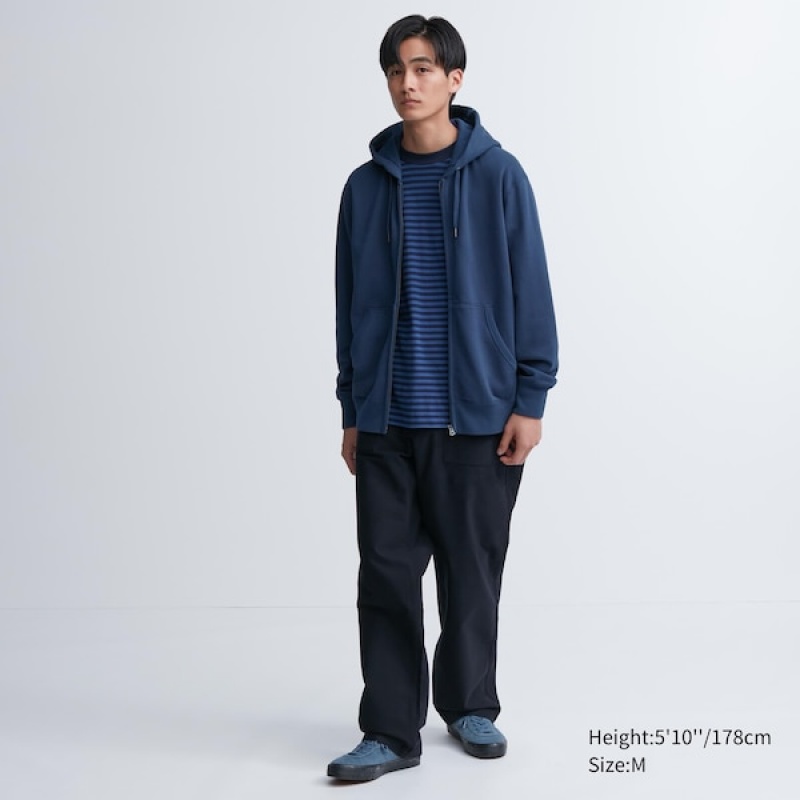 Uniqlo Sweat Long-Sleeve Full-Zip Hettegenser Herre Blå | 1062-QRMDB