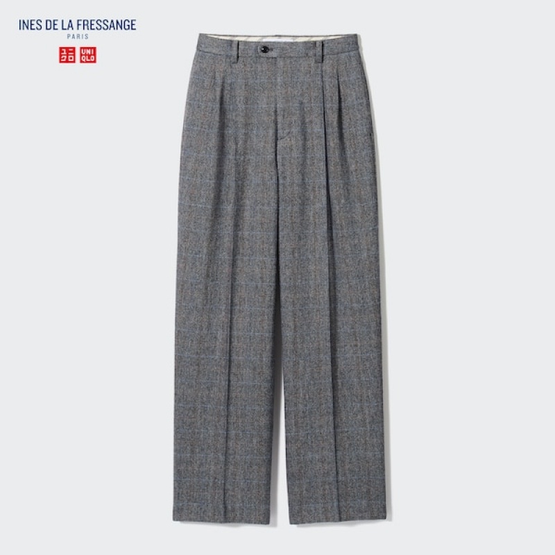 Uniqlo Tweed Brede-Fit Plissert Bukse Dame Mørke Grå | 1904-UXIFO