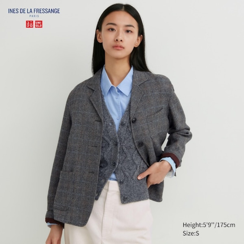 Uniqlo Tweed Checked Kjeledress Dame Mørke Grå | 9463-WJERQ