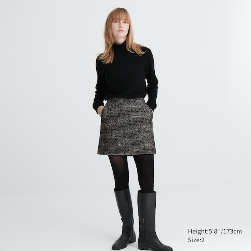 Uniqlo Tweed Mini Skjørt Dame Svarte | 0916-HFVZD