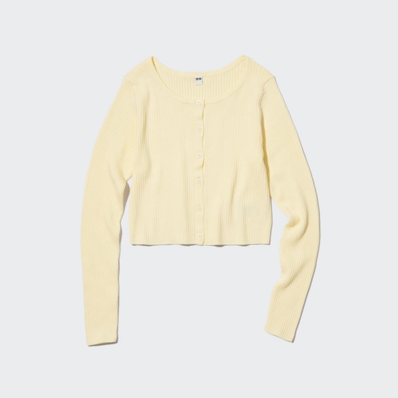 Uniqlo UV Protection Crew Neck Cropped Cardigan Dame Gul | 8405-DXJPC