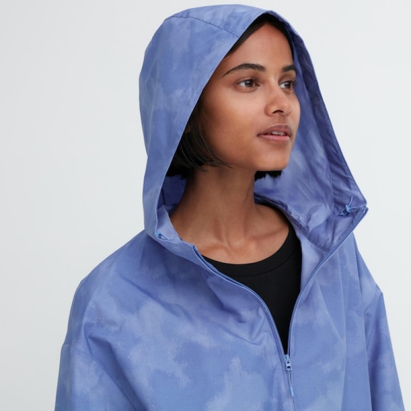 Uniqlo UV Protection Printed Pocketable Parka Dame Blå | 1568-SUZQO