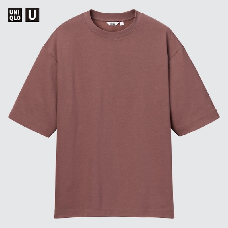 Uniqlo U AIRism Bomull Oversized Crew Neck Half-Sleeve T-skjorte Herre Rosa | 4901-DNHBR