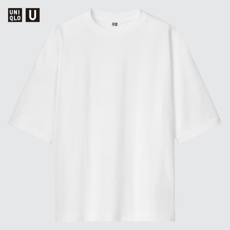 Uniqlo U AIRism Bomull Oversized Crew Neck Half-Sleeve T-skjorte Dame Hvite | 5032-YRJZC