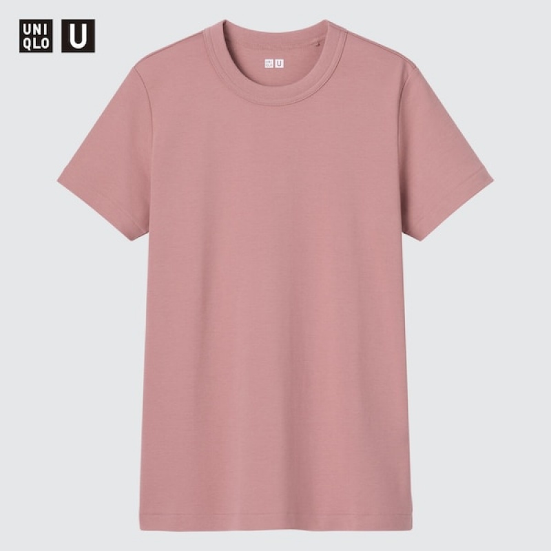 Uniqlo U Crew Neck Kort-Sleeve T-skjorte Dame Rosa | 8150-BMRHN