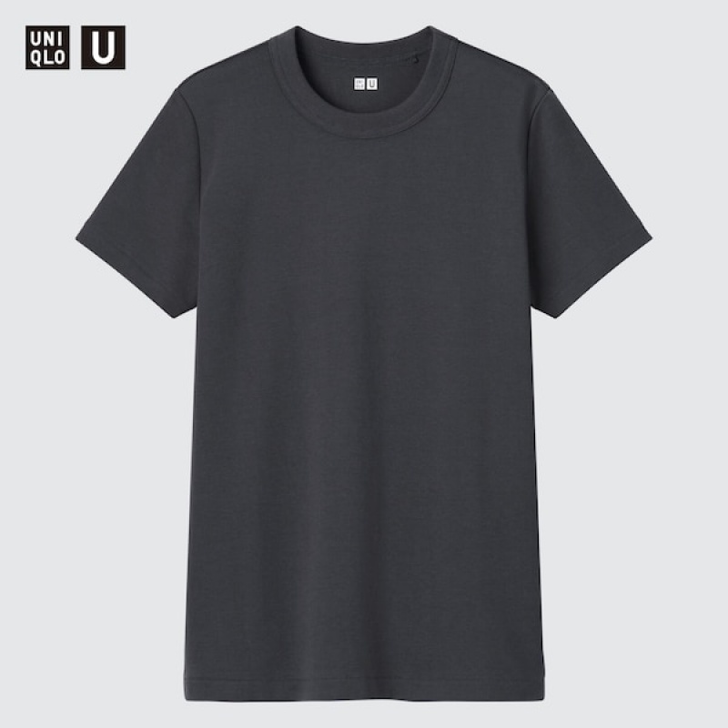 Uniqlo U Crew Neck Kort-Sleeve T-skjorte Dame Mørke Grå | 2358-CNVEO