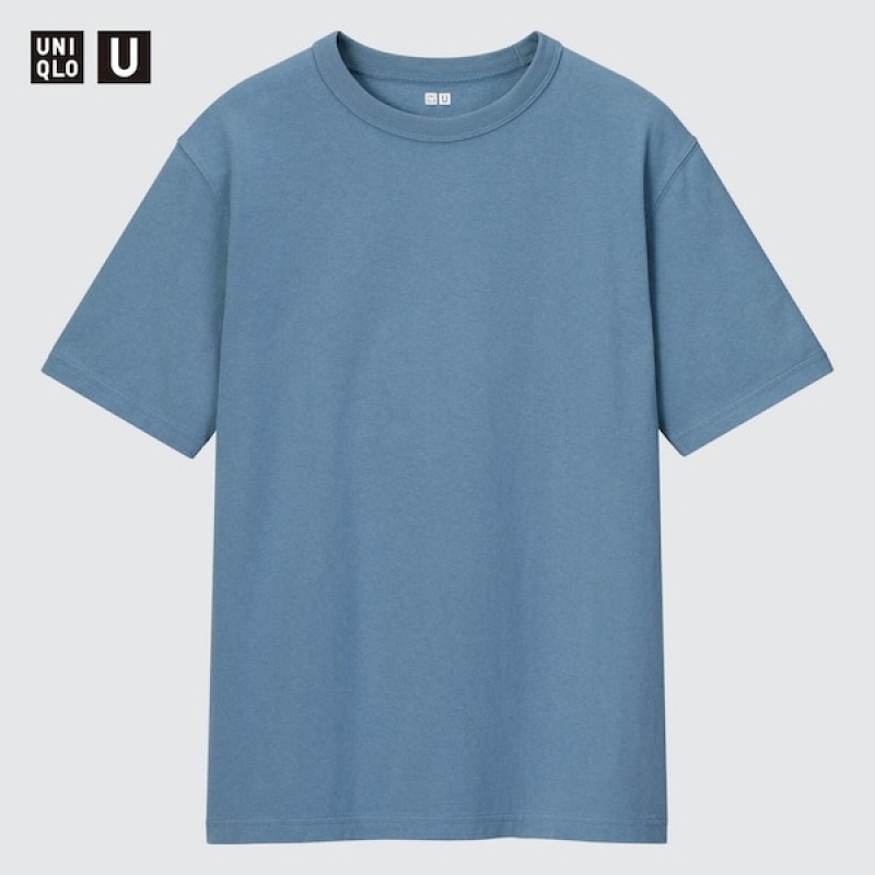 Uniqlo U Crew Neck Kort-Sleeve T-skjorte Herre Blå | 5312-TFZEI