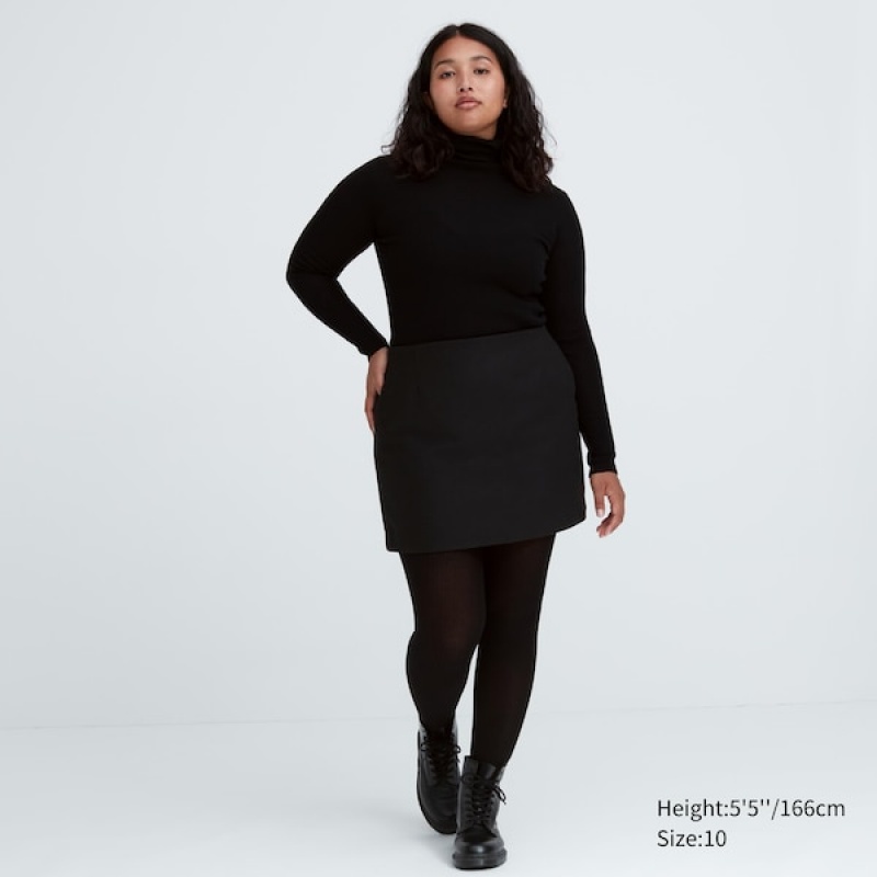 Uniqlo Ull Blend Mini Skjørt Dame Svarte | 1560-FSKJH