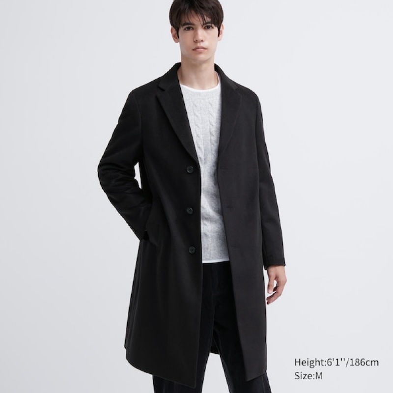 Uniqlo Ull Cashmere Chesterfield Frakker Herre Svarte | PGAOCD-123