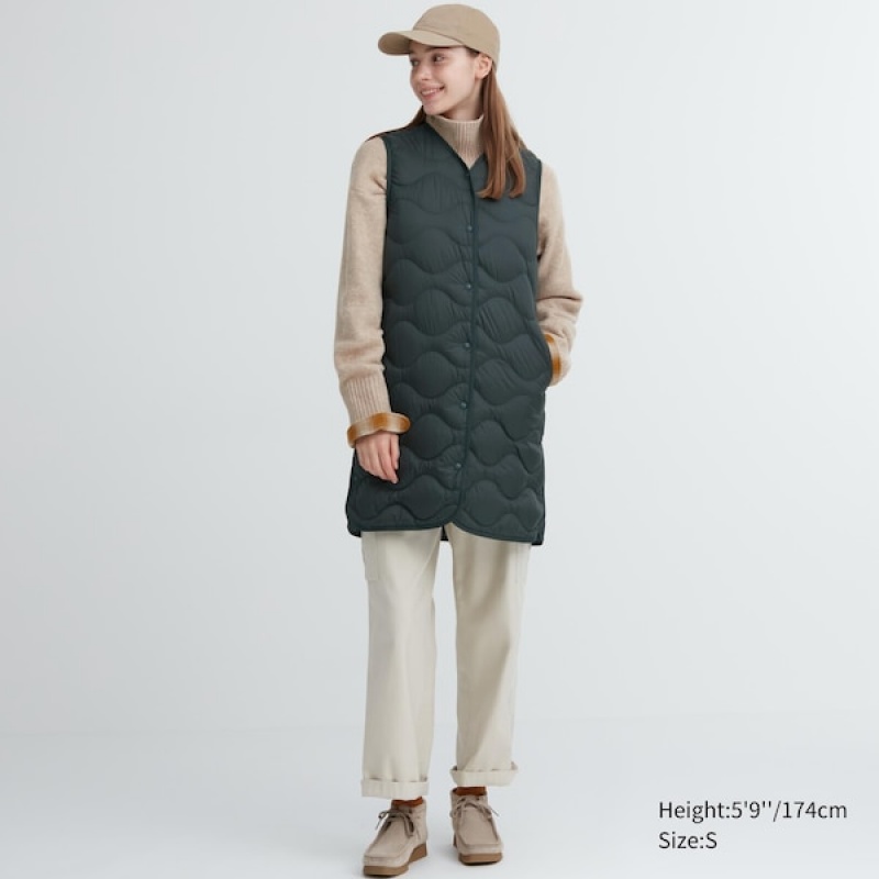 Uniqlo Ultra Light Down Long Vest Dame Mørke Grønn | 5023-PJXHL