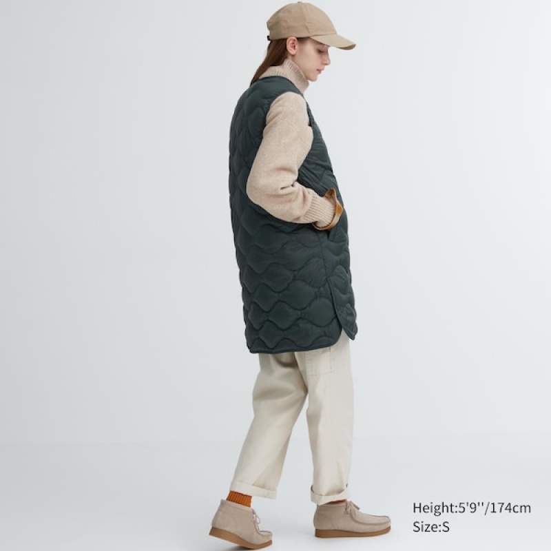 Uniqlo Ultra Light Down Long Vest Dame Mørke Grønn | 5023-PJXHL