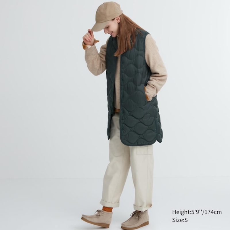 Uniqlo Ultra Light Down Long Vest Dame Mørke Grønn | 5023-PJXHL