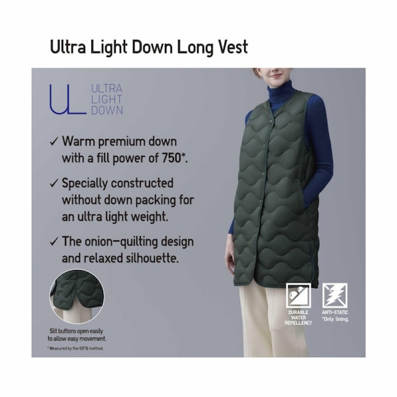 Uniqlo Ultra Light Down Long Vest Dame Svarte | 1067-PSKNA