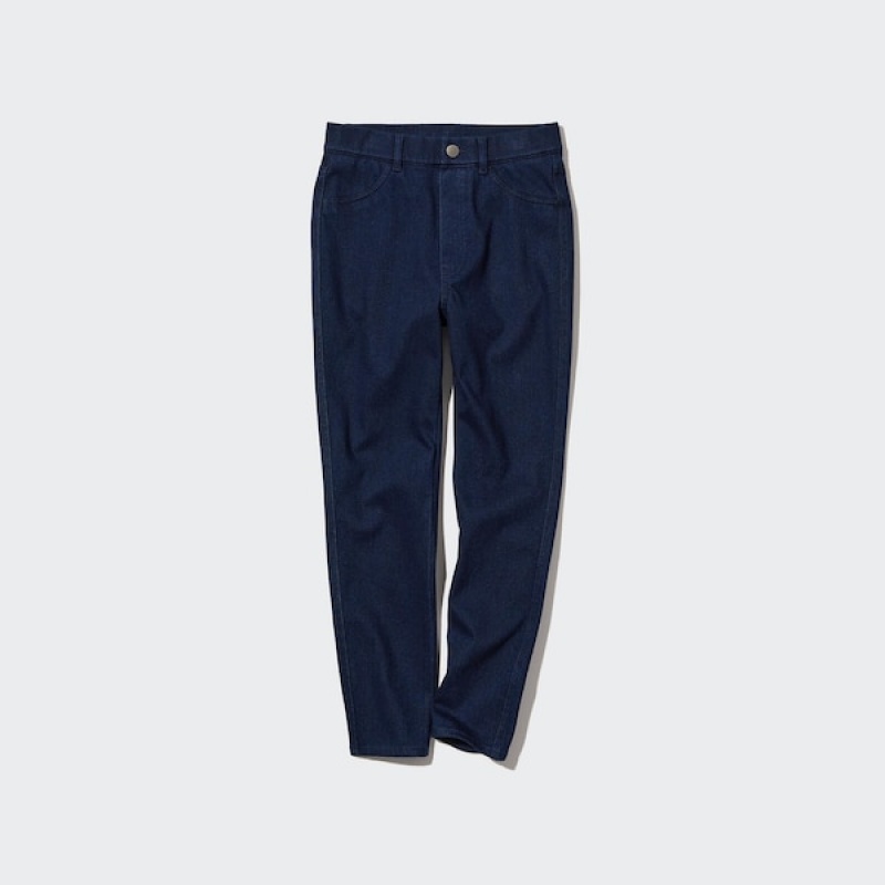 Uniqlo Ultra Stretch Denim Cropped Leggings Bukse Dame Marineblå | 9731-QCAMU