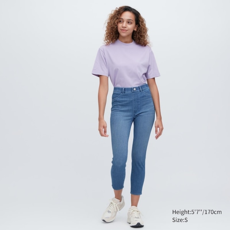 Uniqlo Ultra Stretch Denim Cropped Leggings Bukse Dame Blå | 3527-VCRYO