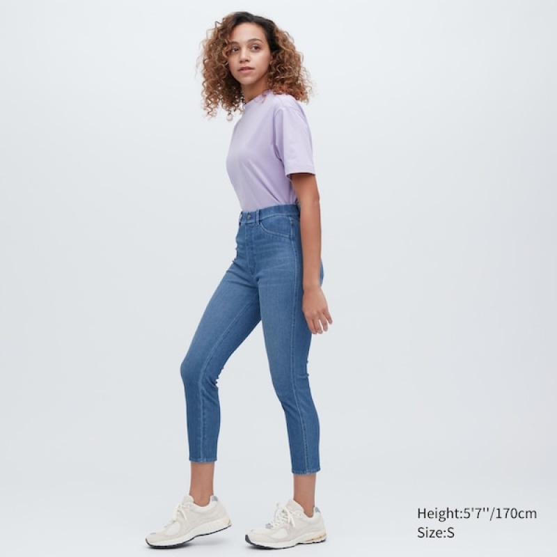 Uniqlo Ultra Stretch Denim Cropped Leggings Bukse Dame Blå | 3527-VCRYO