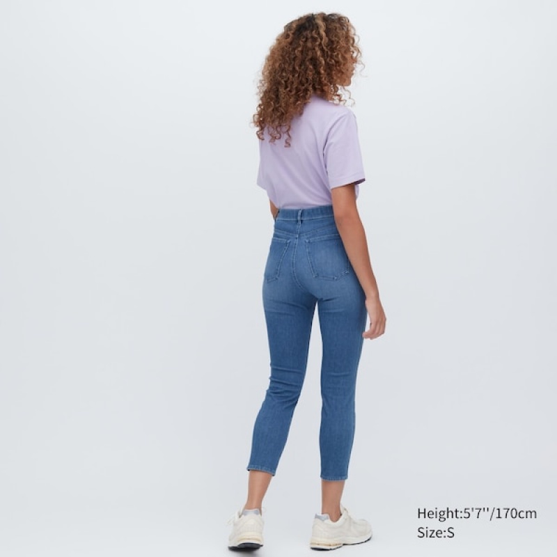 Uniqlo Ultra Stretch Denim Cropped Leggings Bukse Dame Blå | 3527-VCRYO