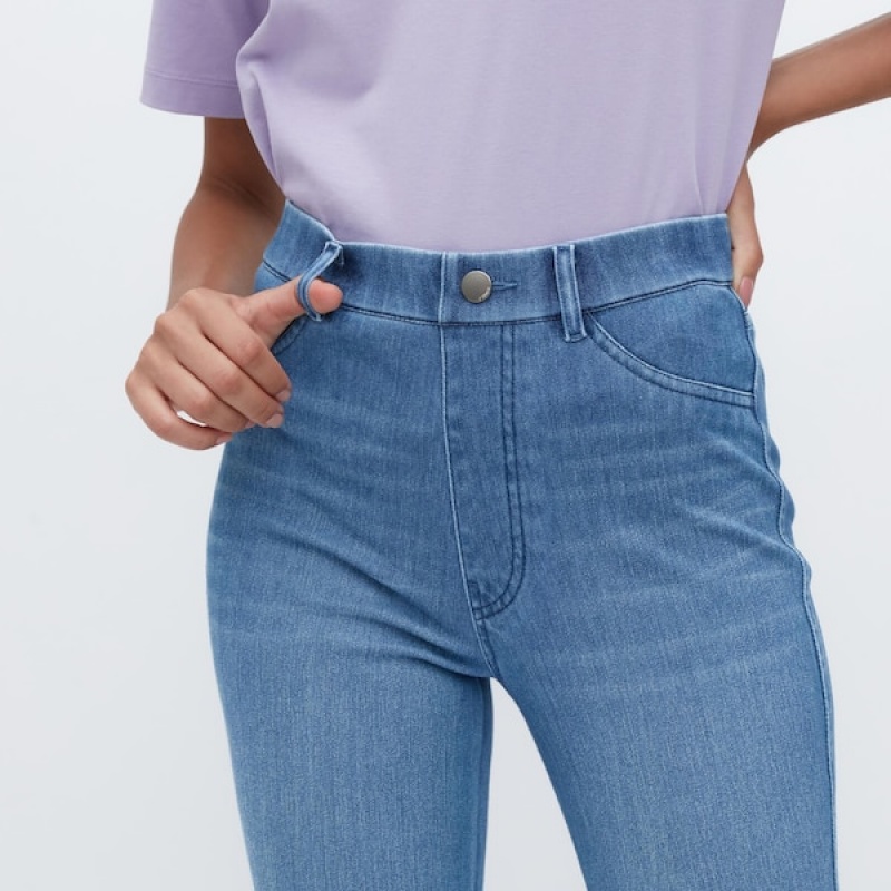 Uniqlo Ultra Stretch Denim Cropped Leggings Bukse Dame Blå | 3527-VCRYO