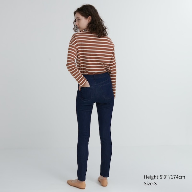 Uniqlo Ultra Stretch Denim Leggings Bukse Dame Marineblå | 1596-SRTCH